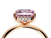 Hidden Halo Engagement Ring Setting for Fancy Pink Asscher Cut Center with Thin Round-Wire Band and Prong Head in Rose Gold