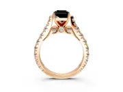 Solitaire Engagement Ring Setting for Fancy Black Radiant Cut Center with Pave Cathedral Shoulders and Prong Head in Rose Gold