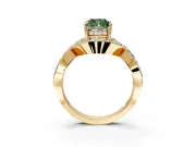 Halo Engagement Ring Setting for Fancy Green Cushion Cut Center with Pave Infinity Twist Band and Prong Head in Yellow Gold