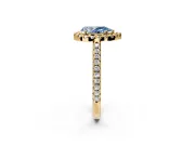 Pave Halo Engagement Ring Setting for Fancy Blue Pear-Shaped Center with Single Row Pave Band and Prong Head in Yellow Gold