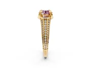 Solitaire Engagement Ring Setting for Fancy Pink Round Cut Center with Accented Split Shank and Prong Head in Yellow Gold