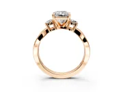 3 Stone Engagement Ring Setting for Radiant Cut Center with Pave Twist Band and Prong Head in Rose Gold