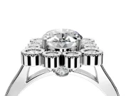 Cluster Halo Engagement Ring Setting for Oval Center with Milgrain Bezel Accents and Prong Head in Platinum
