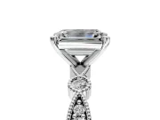Solitaire Engagement Ring Setting for Emerald Cut Center with Milgrain Bezel Accents and Prong Head in Sterling Silver