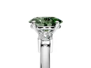 3 Stone Engagement Ring Setting for Fancy Green Oval Center with Wide Plain Band and Prong Head in Sterling Silver