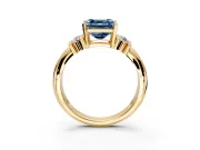 Solitaire Engagement Ring Setting for Fancy Blue Asscher Cut Center with Grooved Bar Accent Band and Prong Head in Yellow Gold