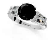 Channel-Set Engagement Ring Setting for Fancy Black Round Cut Center with Baguette Band and Prong Head in Platinum