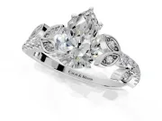 Leaf Motif Engagement Ring Setting for Pear-Shaped Center with Pave Band and Prong Head in Sterling Silver