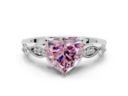 Solitaire Engagement Ring Setting for Fancy Pink Heart-Shaped Center with Marquise and Bezel Accents and Prong Head in White Gold