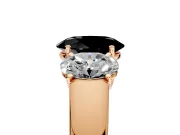 3 Stone Engagement Ring Setting for Fancy Black Oval Center with Raised Basket Heads and Prong Head in Rose Gold