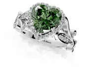 Halo Engagement Ring Setting for Fancy Green Heart-Shaped Center with Leaf Motif Split Shank and Prong Head in Sterling Silver