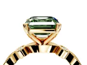 Solitaire Engagement Ring Setting for Fancy Green Asscher Cut Center with Milgrain Bezel Accents and Prong Head in Yellow Gold