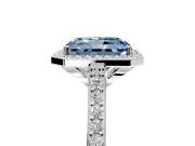 Halo Engagement Ring Setting for Fancy Blue Radiant Cut Center with Pave Accents, Heart Basket and Prong Head in Platinum