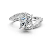 Solitaire Engagement Ring Setting for Princess Cut Center with Pave Bypass Swirl Band and Prong Head in Sterling Silver