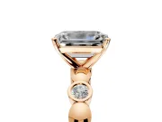 Solitaire Engagement Ring Setting for Emerald Cut Center with Beaded Bezel Station Band and Prong Head in Rose Gold