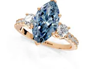 3 Stone Engagement Ring Setting for Fancy Blue Marquise Center with Round Cut Side Accents and Prong Head in Rose Gold
