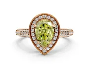 Milgrain Halo Engagement Ring Setting for Fancy Yellow Pear-Shaped Center with Three-Sided Pave Band and Prong Head in Rose Gold
