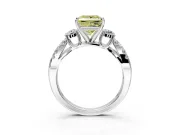 3 Stone Engagement Ring Setting for Fancy Yellow Princess Cut Center with Pave Split Shank and Prong Head in White Gold