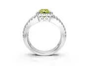 Halo Engagement Ring Setting for Fancy Yellow Radiant Cut Center with Wide-Open Pave Split Shank and Prong Head in Platinum