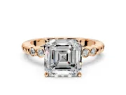 Solitaire Engagement Ring Setting for Asscher Cut Center with Bezel-Dot Beaded Band and Prong Head in Rose Gold