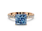 Open Basket Engagement Ring Setting for Fancy Blue Princess Cut Center with Pave Band and Prong Head in Rose Gold