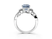 3 Stone Engagement Ring Setting for Fancy Blue Princess Cut Center with Pave Split Shank and Prong Head in Sterling Silver