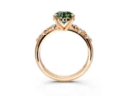 Solitaire Engagement Ring Setting for Fancy Green Round Cut Center with Trailing Leaf Accent Band and Prong Head in Rose Gold