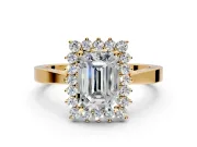 Starburst Halo Engagement Ring Setting for Emerald Cut Center with Flat Cathedral Band and Prong Head in Yellow Gold