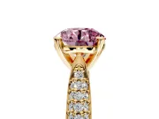 Solitaire Engagement Ring Setting for Fancy Pink Round Cut Center with Multi-Row Accents and Prong Head in Yellow Gold