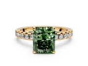 Solitaire Engagement Ring Setting for Fancy Green Radiant Cut Center with Large Accents and Prong Head in Yellow Gold