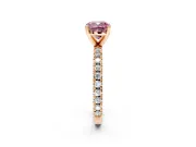 Solitaire Engagement Ring Setting for Fancy Pink Cushion Cut Center with Fine Pave Band and Claw Prong Head in Rose Gold