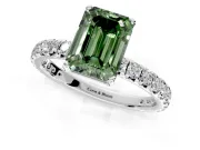 Solitaire Engagement Ring Setting for Fancy Green Emerald Cut Center with Shared-Prong Accents and Prong Head in White Gold