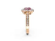 Halo Engagement Ring Setting for Fancy Pink Cushion Cut Center with Milgrain Channel Band and Prong Head in Rose Gold