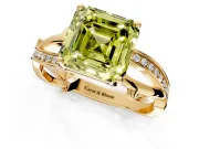 Solitaire Engagement Ring Setting for Fancy Yellow Asscher Cut Center with Pave and Plain Crossover Band and Prong Head in Yellow Gold