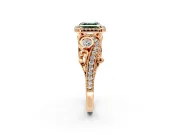 Milgrain Halo Engagement Ring Setting for Fancy Green Asscher Cut Center with Shoulder Bezels and Prong Head in Rose Gold