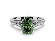 Solitaire Engagement Ring Setting for Fancy Green Pear-Shaped Center with Pave Rail Split Shank and Prong Head in White Gold