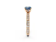 Solitaire Engagement Ring Setting for Fancy Blue Cushion Cut Center with Milgrain-Edged Pave Band and Prong Head in Rose Gold