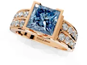 Bezel Engagement Ring Setting for Fancy Blue Princess Cut Center with Wide Channel-Set Band and Bezel Head in Rose Gold