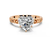 Solitaire Engagement Ring Setting for Heart-Shaped Center with XO Engraved Band and Prong Head in Rose Gold