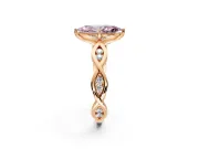 Solitaire Engagement Ring Setting for Fancy Pink Marquise Center with Accented Twist Band and Leaf Prong Head in Rose Gold