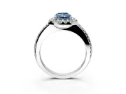 Pave Halo Engagement Ring Setting for Fancy Blue Radiant Cut Center with Single Row Pave Band and Prong Head in Platinum