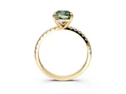 Solitaire Engagement Ring Setting for Fancy Green Cushion Cut Center with Fine Pave Narrow Band and Prong Head in Yellow Gold