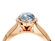 Halo Engagement Ring Setting for Fancy Blue Marquise Center with Knife Ridge Cathedral Band and Prong Head in Rose Gold