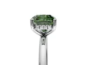 Hidden Halo Engagement Ring Setting for Fancy Green Cushion Cut Center with Thin Round-Wire Band and Prong Head in White Gold