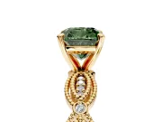 Solitaire Engagement Ring Setting for Fancy Green Cushion Cut Center with Marquise Panel Band and Prong Head in Yellow Gold