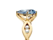 Solitaire Engagement Ring Setting for Fancy Blue Pear-Shaped Center with Accented Twist Band and Leaf Prong Head in Yellow Gold