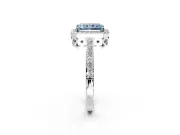 Halo Engagement Ring Setting for Fancy Blue Radiant Cut Center with Heart-Shaped Openwork, Pave Band and Prong Head in White Gold