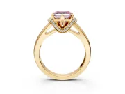 Solitaire Engagement Ring Setting for Fancy Pink Asscher Cut Center with Wide Band, Pave Collar and Prong Head in Yellow Gold