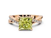 Solitaire Engagement Ring Setting for Fancy Yellow Princess Cut Center with Half-Pave Crossover Band and Prong Head in Rose Gold
