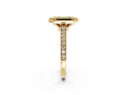 Halo Engagement Ring Setting for Fancy Yellow Emerald Cut Center with Milgrain Pave Band and Bezel Head in Yellow Gold